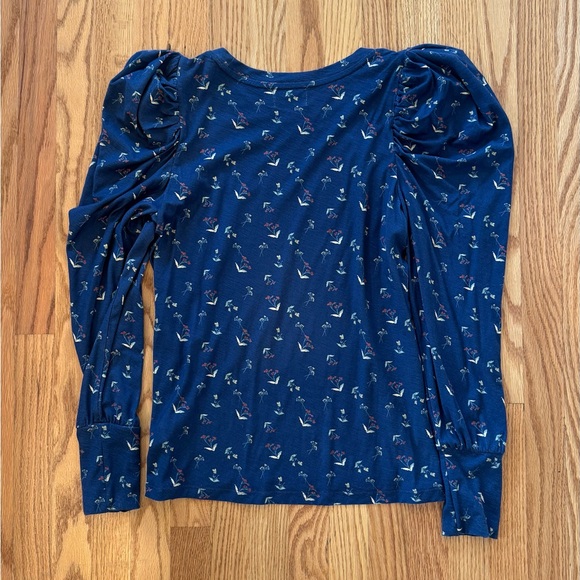 Nation LTD Blue Puff Sleeve Top with Floral Print - sm - Picture 4 of 6